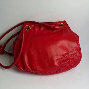 Loewe Nappa Aire Red Leather Shoulder Bag with an Embossed Anagram Logo